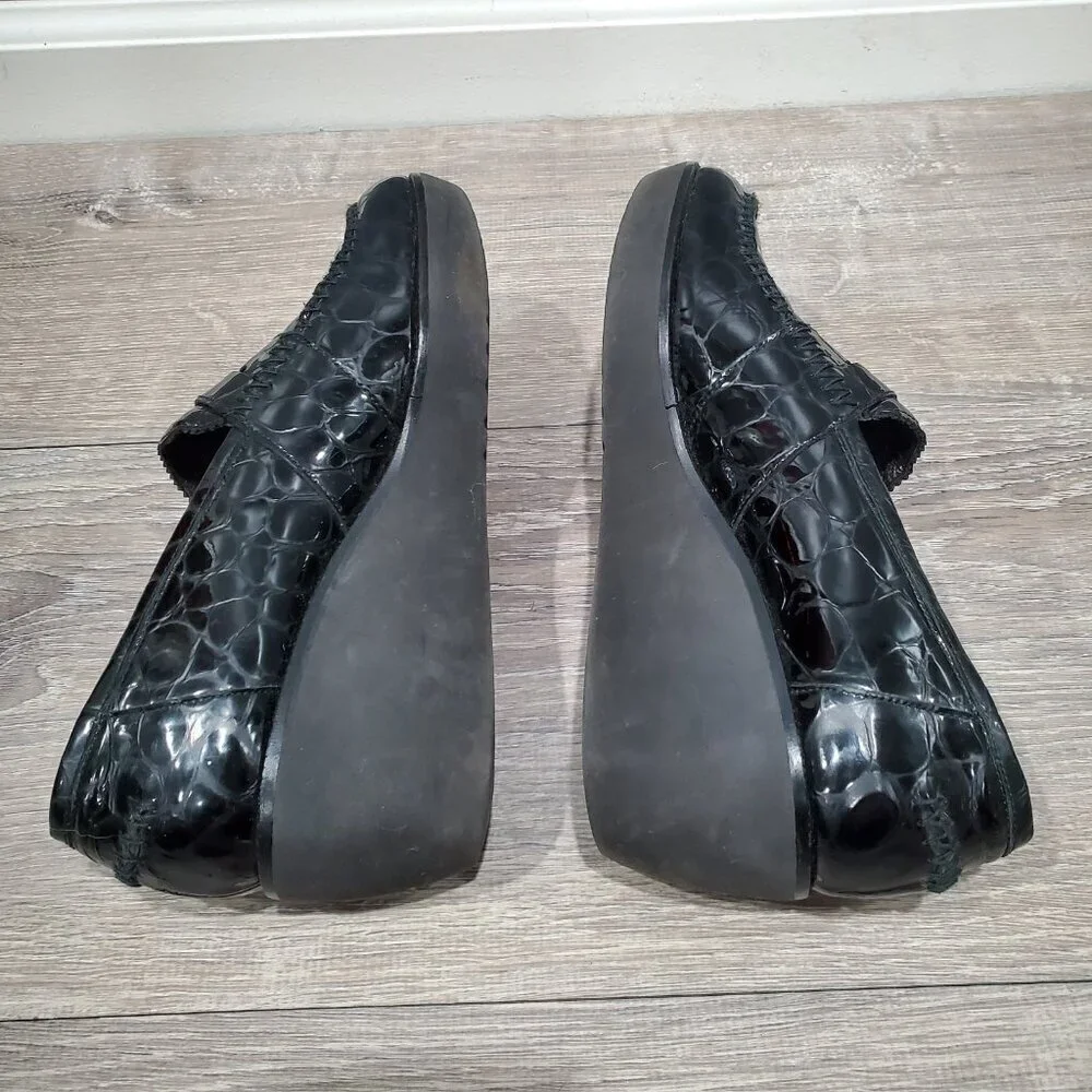 Donald J Pliner Nia2 Black Patent Leather Crocodile Print Wedge Loafer Shoe 8.5M